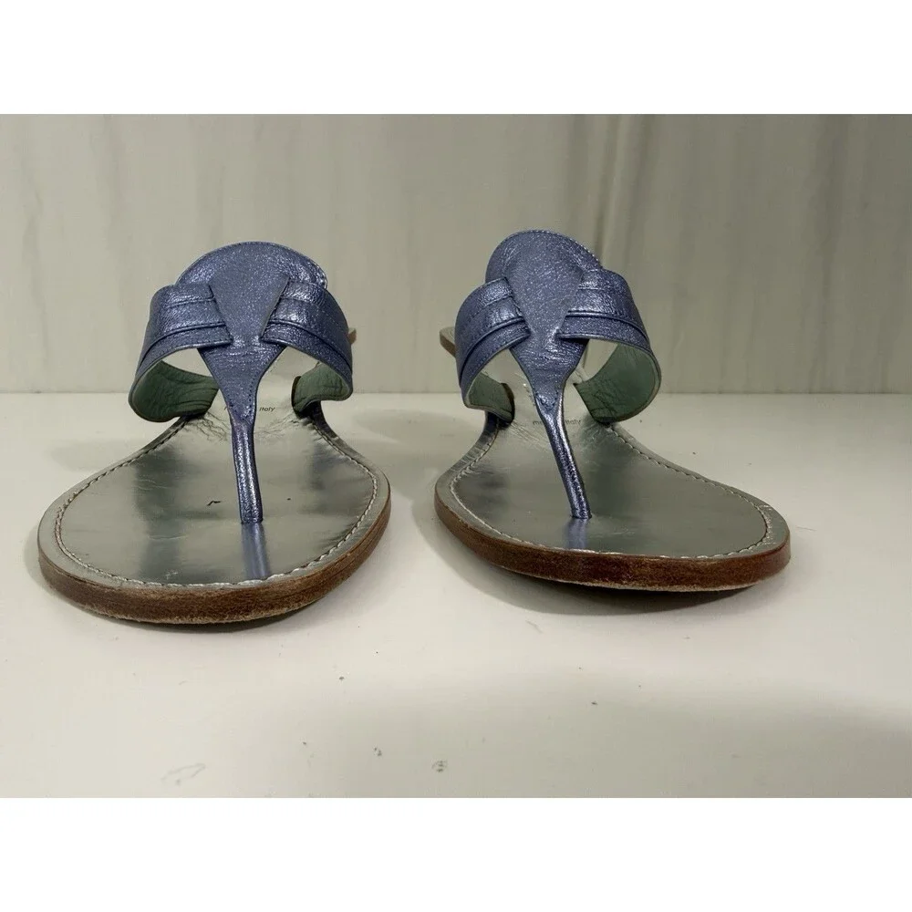 Sigerson Morrison Kitten Heel Sandals Thong Metallic Blue Sz 8.5 Y2K Fashion